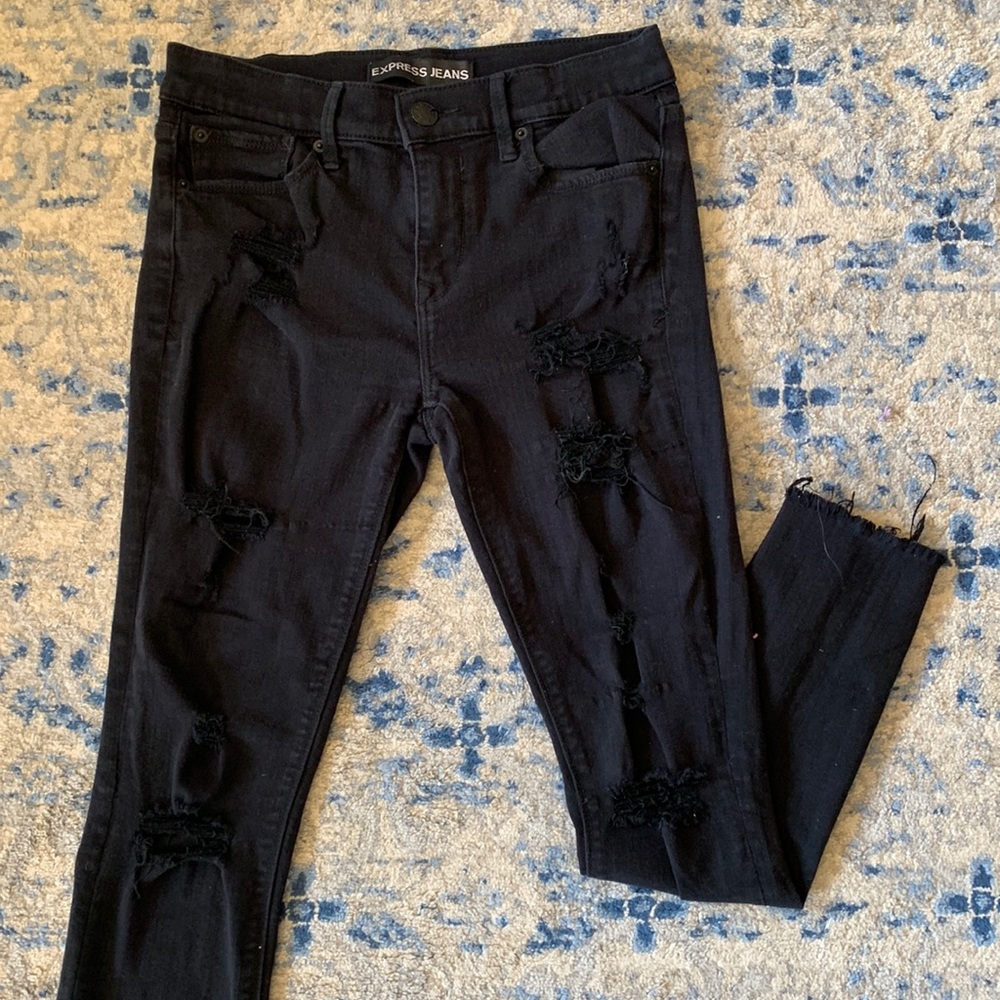 Express Distressed Skinny Black Jeans
